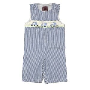 LIL CACTUS EUC Boys Embroidered Smocked Car Seersucker John John